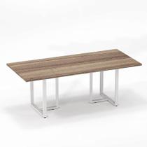 Mesa de Reunião Retangular Tubular P25 Pandin 2,6 M Noce Naturale e Branco