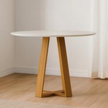 Mesa de Sala de Jantar Tampo Redondo com Vidro 117cm Vitória Marrom/Ype/Off White Mesa de Sala de Jantar Tampo Redondo com Vidro 117cm Vitória Marrom/Ype/Off White