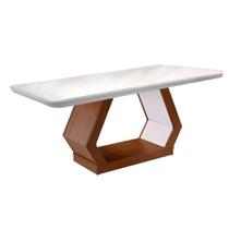 Mesa de Sala Jantar Alvorada + Tampo Madeirado Vidro Curvo 180x90cm Imbuia/Off White - Rufato Mesa de Sala Jantar Alvorada + Tampo Madeirado Vidro Curvo 180x90cm Imbuia/Off White - Rufato
