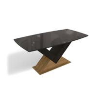 Mesa de Sala Jantar Amora c/Tampo Madeirado c/ Vidro 90x170cm Freijo/Preto fosco/Vidro preto - Kappesberg