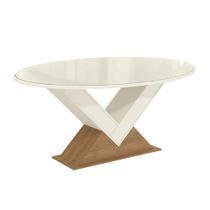 Mesa de Sala Jantar Amora + Tampo Madeirado c/ Vidro 180x105cm Freijó/Off White - Kappesberg Mesa de Sala Jantar Amora + Tampo Madeirado c/ Vidro 180x105cm Freijó/Off White - Kappesberg