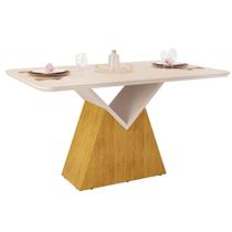 Mesa de Sala Jantar Argo c/Tampo Madeirado Vidro Curvo 136x90cm Cedro/Off White/Off White - DJ Móveis