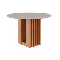Mesa de Sala Jantar Ariela c/ Tampo Madeirado Redondo c/ Vidro 109x109cm Cinamomo/Off White - Cimol Mesa de Sala Jantar Ariela c/ Tampo Madeirado Redondo c/ Vidro 109x109cm Cinamomo/Off White - Cimol