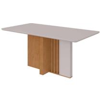 Mesa de Sala Jantar Astrid + Tampo Madeirado Vidro 160x80cm Amendoa/Off White - Lopas Mesa de Sala Jantar Astrid + Tampo Madeirado Vidro 160x80cm Amendoa/Off White - Lopas