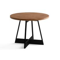 Mesa de Sala Jantar Átria 1594 Redonda Aço c/Tampo Madeirado Redondo 100cm Nogal/preto/preto - Carraro Mesa de Sala Jantar Átria 1594 Redonda Aço c/Tampo Madeirado Redondo 100cm Nogal/preto/preto - Carraro