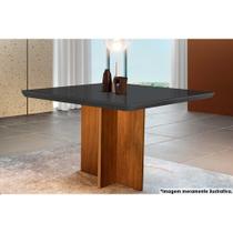 Mesa de Sala Jantar Berlim c/Tampo Madeirado Vidro Canto Curvo 90x90cm Imbuia/Grafite - Rufato