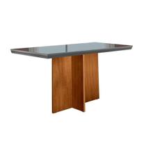 Mesa de Sala Jantar Berlim c/Tampo Madeirado Vidro Canto Reto 120x80cm Grafite/Imbuia-Flex-Vidro Grafite - Rufato