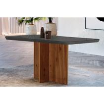 Mesa de Sala Jantar Berlim + Tampo Madeirado Vidro Curvo 120x80cm Grafite/Imbuia Ripado-Vidro Grafite - Rufato