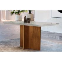 Mesa de Sala Jantar Berlim + Tampo Madeirado Vidro Curvo 120x80cm Off White/Imbuia-Vidro Off White - Rufato