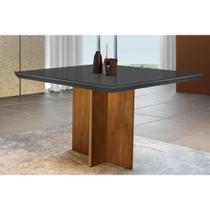 Mesa de Sala Jantar Berlim + Tampo Madeirado Vidro Reto 90x90cm Grafite/Imbuia-Vidro Grafite - Rufato