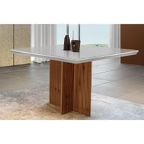 Mesa de Sala Jantar Berlim + Tampo Madeirado Vidro Reto 90x90cm Off White/Imbuia Ripado-Vidro Off White - Rufato