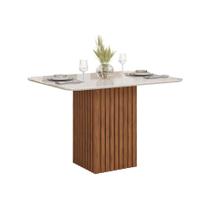 Mesa de Sala Jantar Canes c/ Tampo Madeirado c/ Vidro Curvo 120x90cm Freijo/Off White - DJ Móveis