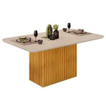 Mesa de Sala Jantar Canes c/Tampo Madeirado Vidro Curvo 170x90cm Cedro/Off White - DJ Móveis