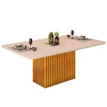 Mesa de Sala Jantar Canes c/Tampo Madeirado Vidro Curvo 200x100cm Cedro/Off White - DJ Móveis