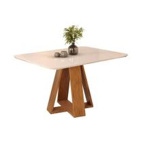 Mesa de Sala Jantar Celeste c/ Tampo Madeirado Vidro Curvo 120x90cm Freijó/Off White - DJ Móveis Mesa de Sala Jantar Celeste c/ Tampo Madeirado Vidro Curvo 120x90cm Freijó/Off White - DJ Móveis