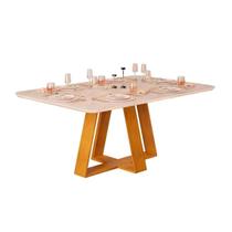 Mesa de Sala Jantar Celeste c/Tampo Madeirado Vidro Curvo 160x90cm Cedro/Off White - DJ Móveis Mesa de Sala Jantar Celeste c/Tampo Madeirado Vidro Curvo 160x90cm Cedro/Off White - DJ Móveis