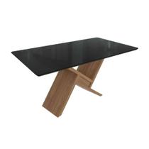 Mesa de Sala Jantar Didal c/ Tampo Madeirado c/ Vidro 90x160cm Nogueira/Preto fosco/Vidro preto - Kappesberg