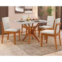 Mesa de Sala Jantar Donna c/ Tampo Madeirado c/ Vidro 120cm + Cadeiras Lady 4 Un Natural - Nesher
