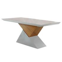 Mesa de Sala Jantar Dubai + Tampo Madeirado Vidro Reto 180x90cm Imbuia/Off White - Rufato Mesa de Sala Jantar Dubai + Tampo Madeirado Vidro Reto 180x90cm Imbuia/Off White - Rufato
