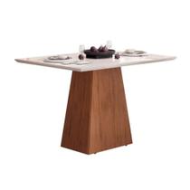 Mesa de Sala Jantar Dulce c/ Tampo Madeirado Vidro Reto 120x90cm Freijó/Off White - DJ Móveis