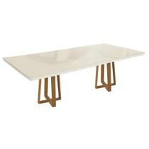 Mesa de Sala Jantar Elma Madeira Maciça c/ Tampo Madeirado c/ Vidro 200x100cm Carvalho/Off White - Kappesberg