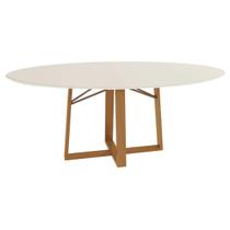 Mesa de Sala Jantar Elma Premium Madeira Maciça c/ Tampo Madeirado c/ Vidro 180x105cm Carvalho/Off White - Kappesberg Mesa de Sala Jantar Elma Premium Madeira Maciça c/ Tampo Madeirado c/ Vidro 180x105cm Carvalho/Off White - Kappesberg