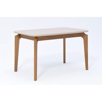 Mesa de Sala Jantar Ficus c/ Tampo Madeirado Vidro 130x80cm Carvalho/Off White - Cimol Mesa de Sala Jantar Ficus c/ Tampo Madeirado Vidro 130x80cm Carvalho/Off White - Cimol