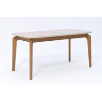 Mesa de Sala Jantar Ficus c/ Tampo Madeirado Vidro 160x80cm Carvalho/Off White - Cimol Mesa de Sala Jantar Ficus c/ Tampo Madeirado Vidro 160x80cm Carvalho/Off White - Cimol