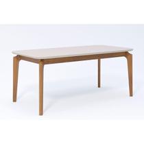 Mesa de Sala Jantar Ficus c/ Tampo Madeirado Vidro 180x90cm Carvalho/Off White - Cimol Mesa de Sala Jantar Ficus c/ Tampo Madeirado Vidro 180x90cm Carvalho/Off White - Cimol