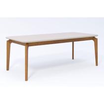 Mesa de Sala Jantar Ficus c/ Tampo Madeirado Vidro 210x100cm Carvalho/Off White - Cimol