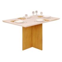 Mesa de Sala Jantar Hera c/Tampo Madeirado Vidro Reto 120x90cm Cedro/Off White - DJ Móveis