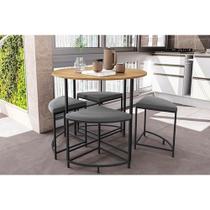 Mesa de Sala Jantar LI038 c/Tampo Madeirado 90 cm + 4 Banquetas Freijó/Preto Fosco - Kappesberg
