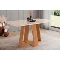 Mesa de Sala Jantar Lins SC92 c/Tampo Madeirado Vidro Curvo 160x90cm Nature/Off White - Henn Mesa de Sala Jantar Lins SC92 c/Tampo Madeirado Vidro Curvo 160x90cm Nature/Off White - Henn