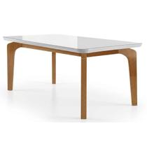 Mesa de Sala Jantar Londrina c/Tampo Madeirado Vidro Canto Reto 180x90cm Imbuia - Rufato Mesa de Sala Jantar Londrina c/Tampo Madeirado Vidro Canto Reto 180x90cm Imbuia - Rufato