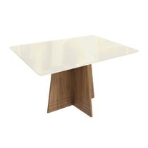 Mesa de Sala Jantar Lótus c/ Tampo Madeirado c/ Vidro 80x120cm Nogueira/Off White/Vidro Off White - Kappesberg Mesa de Sala Jantar Lótus c/ Tampo Madeirado c/ Vidro 80x120cm Nogueira/Off White/Vidro Off White - Kappesberg