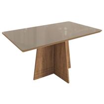 Mesa de Sala Jantar Lótus + Tampo Madeirado c/ Vidro 160x90cm Freijo/Bronze - Kappesberg Mesa de Sala Jantar Lótus + Tampo Madeirado c/ Vidro 160x90cm Freijo/Bronze - Kappesberg