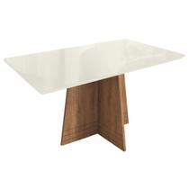 Mesa de Sala Jantar Lótus + Tampo Madeirado c/ Vidro 160x90cm Freijó/Off White - Kappesberg Mesa de Sala Jantar Lótus + Tampo Madeirado c/ Vidro 160x90cm Freijó/Off White - Kappesberg
