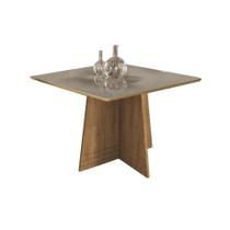 Mesa de Sala Jantar Lótus + Tampo Madeirado Vidro 105x105cm Freijó/Bronze - Kappesberg