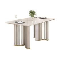 Mesa de Sala Jantar Luma c/ Tampo Madeirado c/ Vidro Curvo 170x90cm Off White/Off White - DJ Móveis