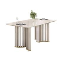 Mesa de Sala Jantar Luma c/ Tampo Madeirado c/ Vidro Curvo 180x100cm Off White/Off White - DJ Móveis