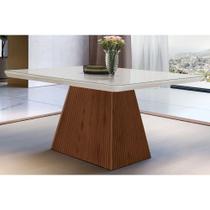 Mesa de Sala Jantar Luna + Tampo Madeirado Vidro Curvo 120x80cm Off White/Imbuia Ripado-Vidro Off White - Rufato