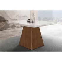 Mesa de Sala Jantar Luna + Tampo Madeirado Vidro Curvo 90x90cm Off White/Imbuia Ripado-Vidro Off White - Rufato