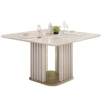 Mesa de Sala Jantar Melissa c/ Tampo Madeirado c/ Vidro Curvo 136x136cm Off White/Off White - DJ Móveis Mesa de Sala Jantar Melissa c/ Tampo Madeirado c/ Vidro Curvo 136x136cm Off White/Off White - DJ Móveis