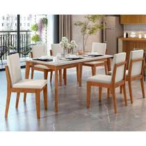 Mesa de Sala Jantar Monalisa c/ Tampo Madeirado c/ Vidro 160cm+ 6 Cadeiras Lady Natural - Nesher
