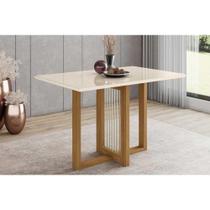 Mesa de Sala Jantar Natalí SC74 + Tampo Madeirado Vidro Reto 120x80cm Nature/Off White - Henn