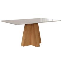 Mesa de Sala Jantar Patricia c/ Tampo Madeirado c/ Vidro 160X80cm Nature/Off White - Cimol Mesa de Sala Jantar Patricia c/ Tampo Madeirado c/ Vidro 160X80cm Nature/Off White - Cimol