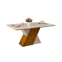 Mesa de Sala Jantar Rubi + Tampo Madeirado Vidro 170x90cm Freijó/Off White/Off White - DJ Móveis