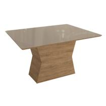 Mesa de Sala Jantar Tília + Tampo Madeirado Vidro 160x90cm Freijó/Bronze - Kappesberg