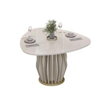 Mesa de Sala Jantar Tokyo c/ Tampo Madeirado c/ Vidro Orgânico 136x136cm Off White/Off White - DJ Móveis