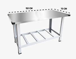 Mesa de Serviço Tampo em Aço Inox Cozinha Industrial 150x70